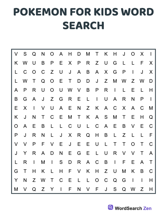 Pokemon For Kids Word Search