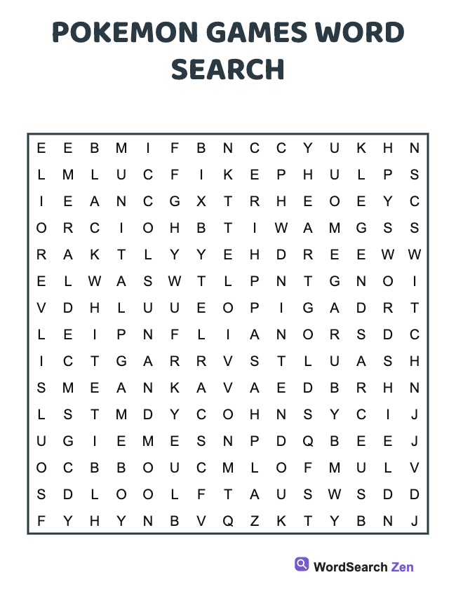 Pokemon Games Word Search