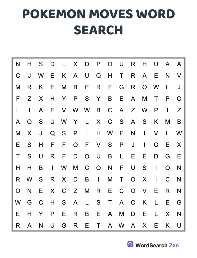 Pokemon Moves Word Search