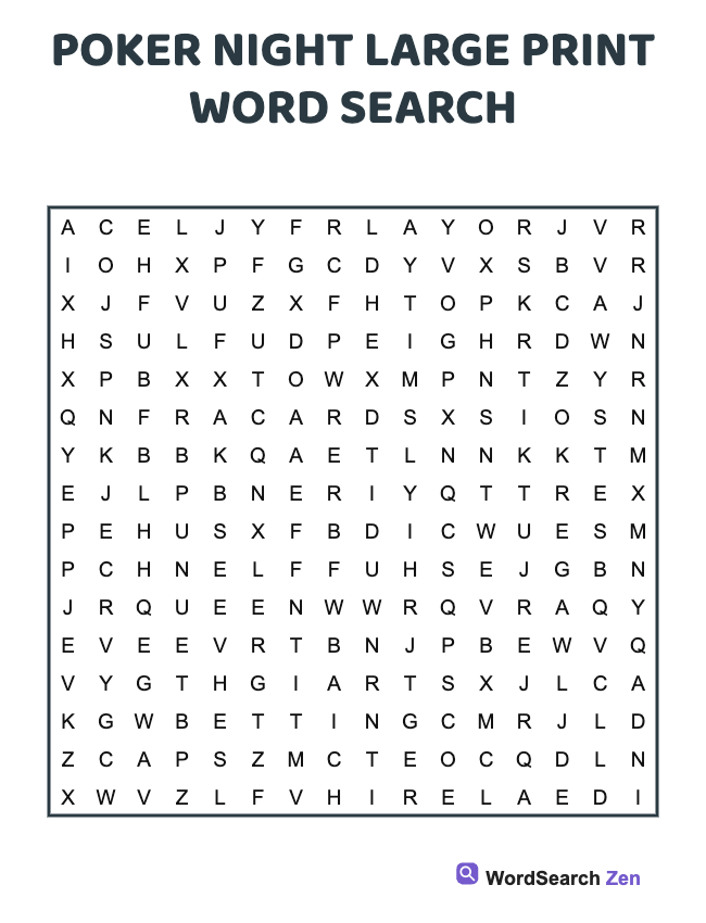 Poker Night Large Print Word Search