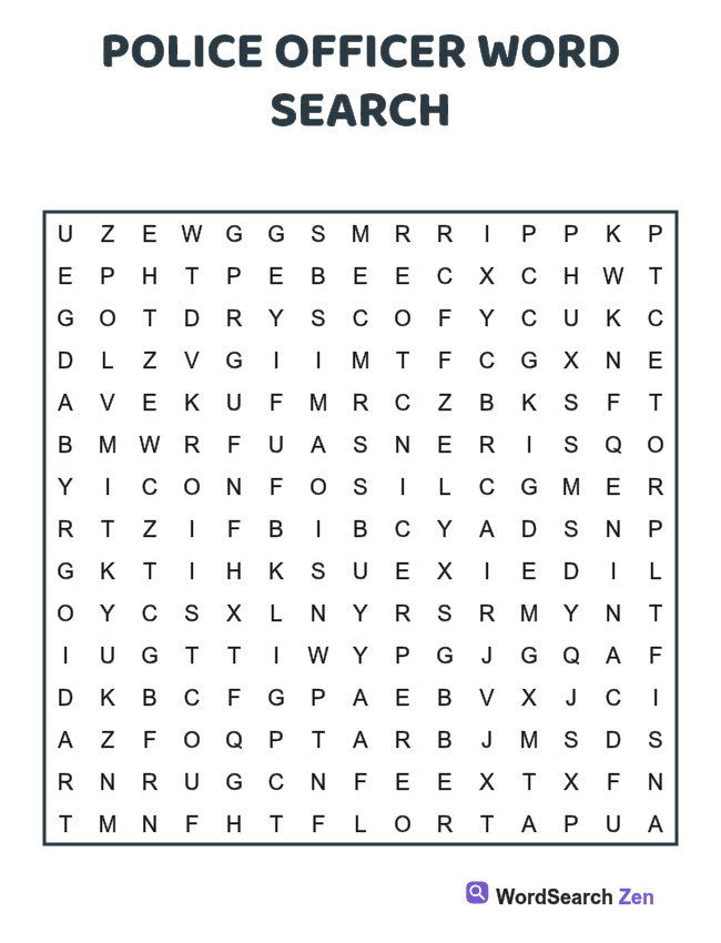 Police Officer Word Search printable puzzle sheet