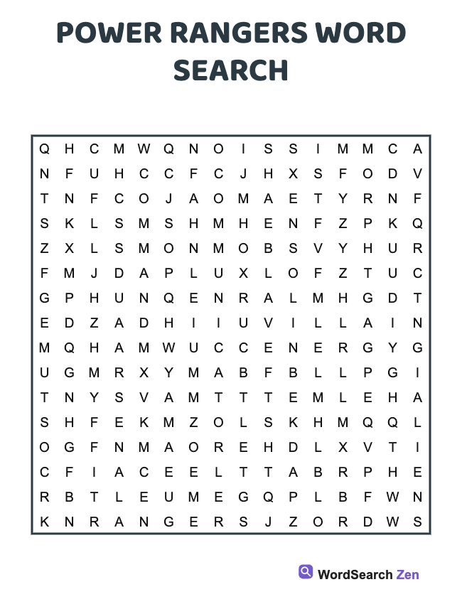 Power Rangers Word Search