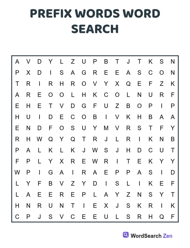 Prefix Words Word Search printable puzzle sheet