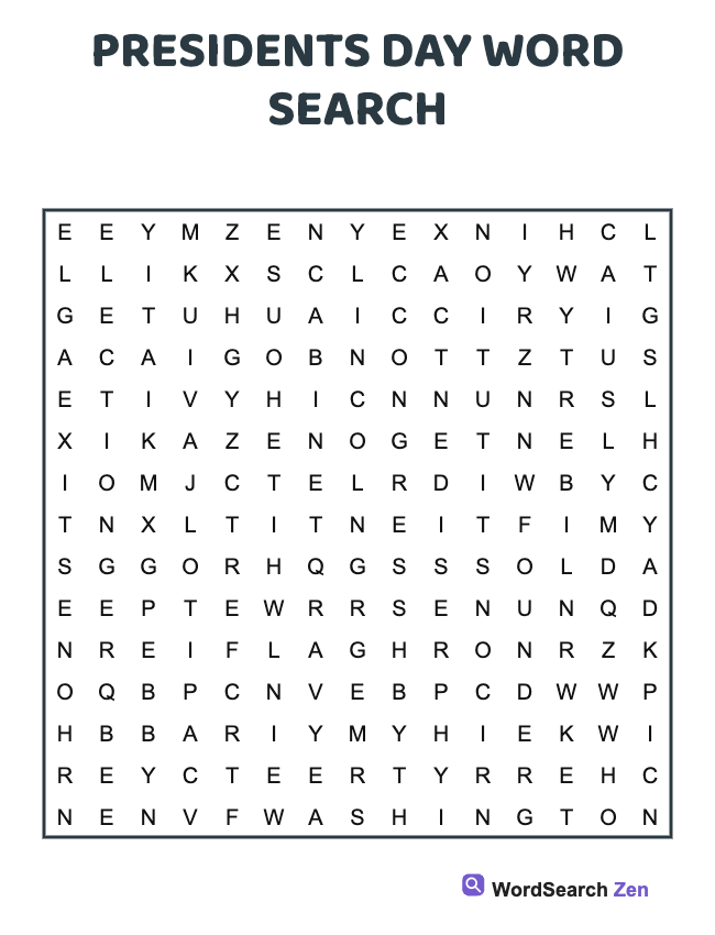 Presidents Day Word Search