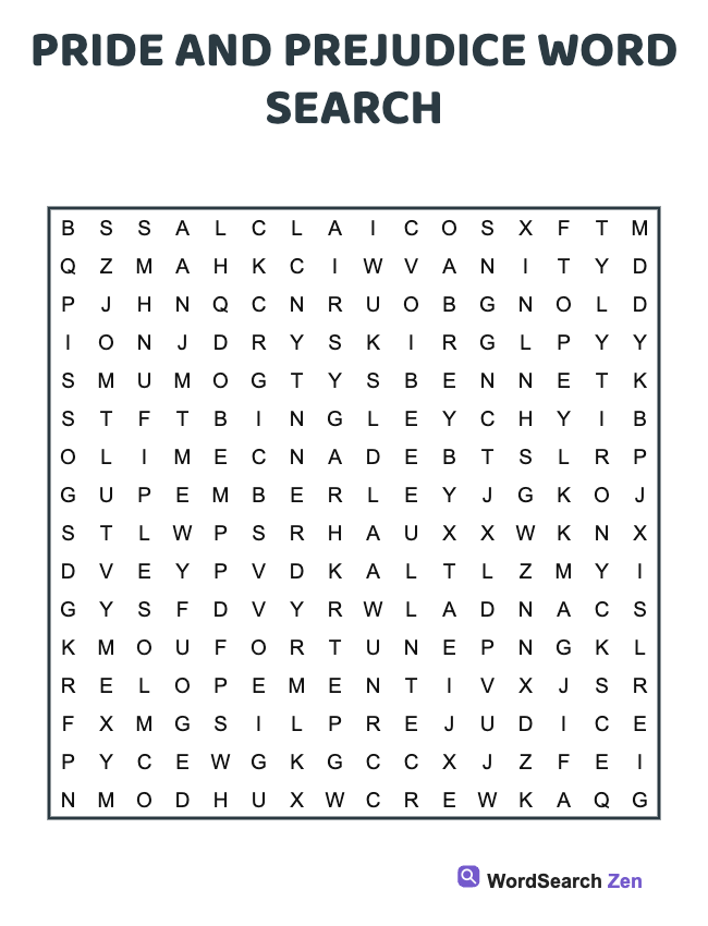 Pride And Prejudice Word Search