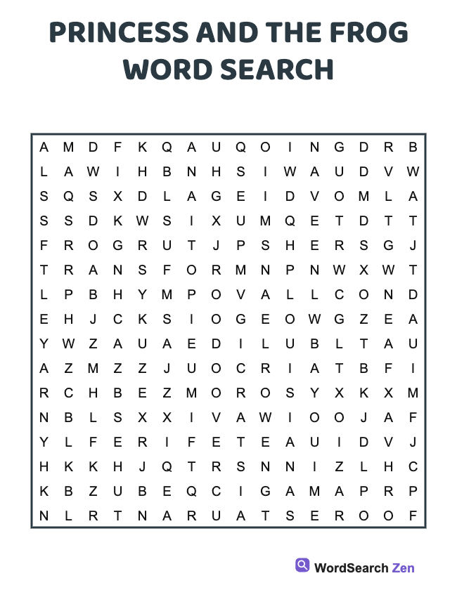 Princess And The Frog Word Search