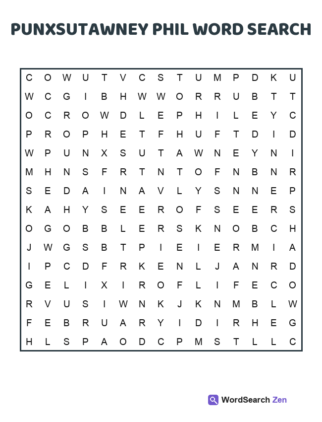 Punxsutawney Phil Word Search