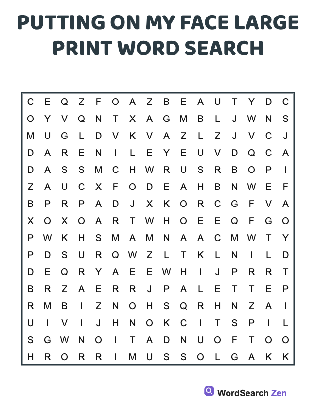Putting On My Face Large Print Word Search