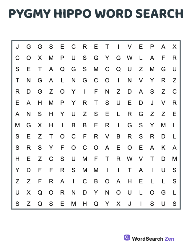 Pygmy Hippo Word Search