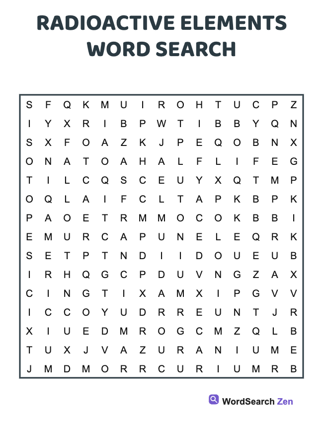 Radioactive Elements Word Search