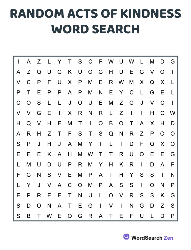 Random Acts Of Kindness Word Search