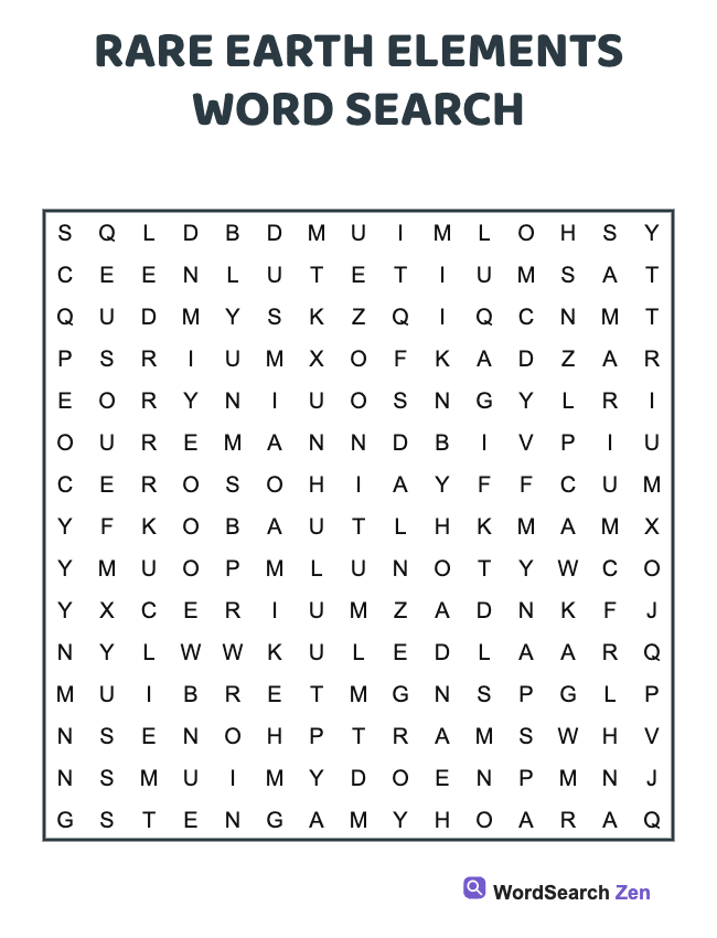 Rare Earth Elements Word Search