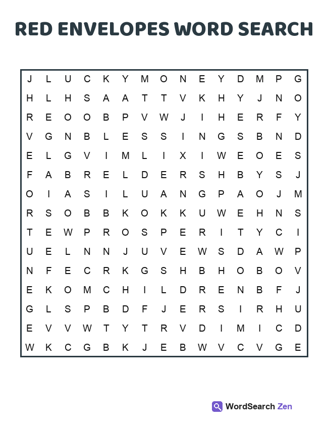 Red Envelopes Word Search