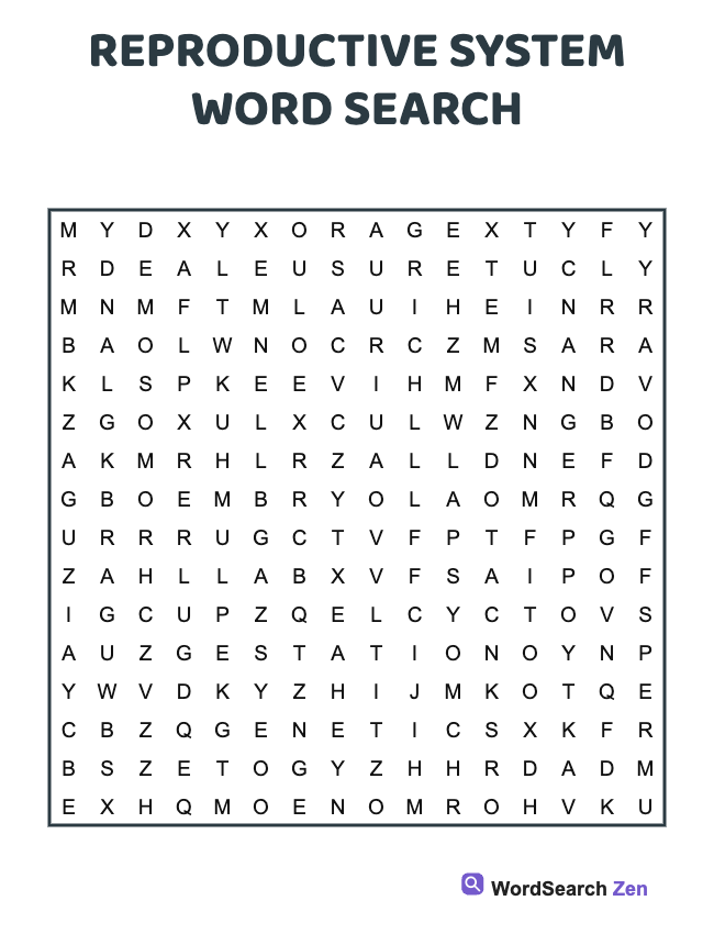 Reproductive System Word Search