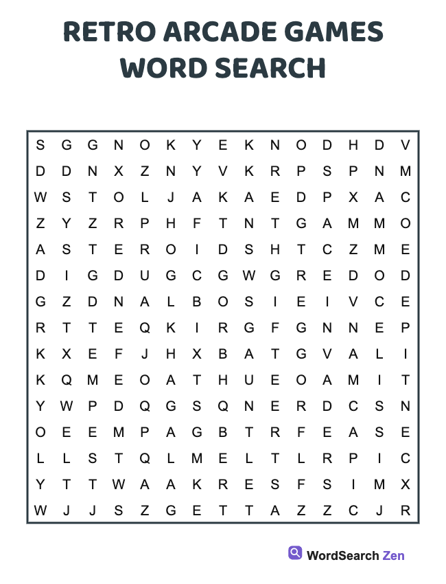 Retro Arcade Games Word Search