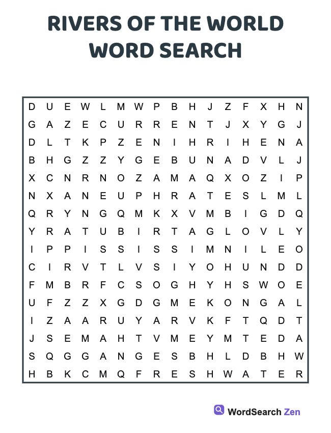 Rivers Of The World Word Search
