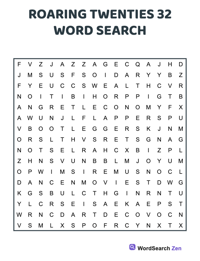 Roaring Twenties 32 Word Search
