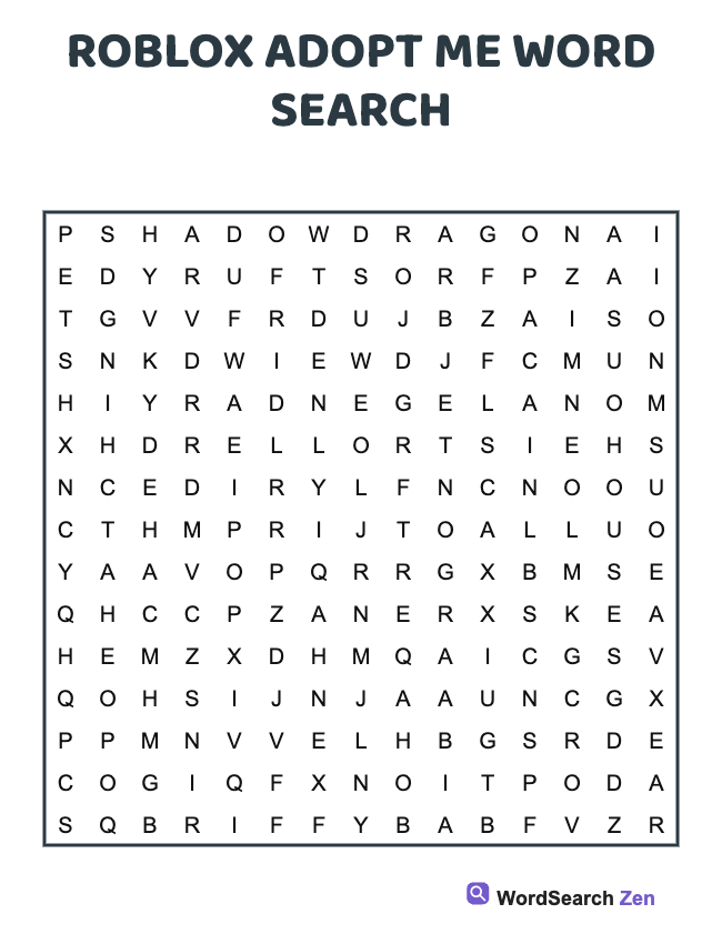 Roblox Adopt Me Word Search