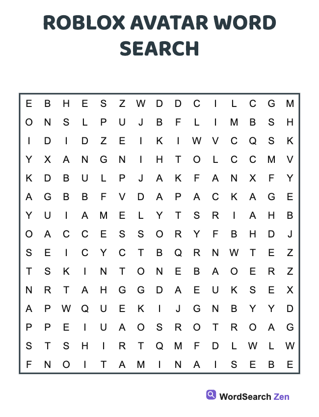 Roblox Avatar Word Search