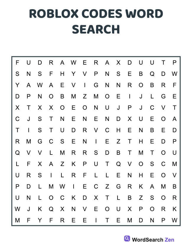 Roblox Codes Word Search