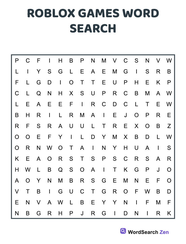 Roblox Games Word Search