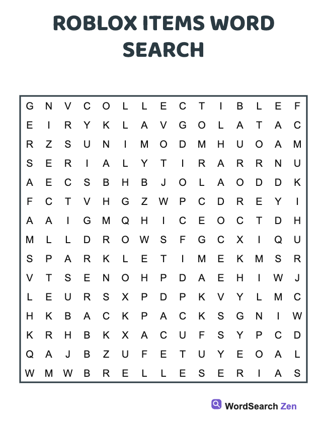 Roblox Items Word Search
