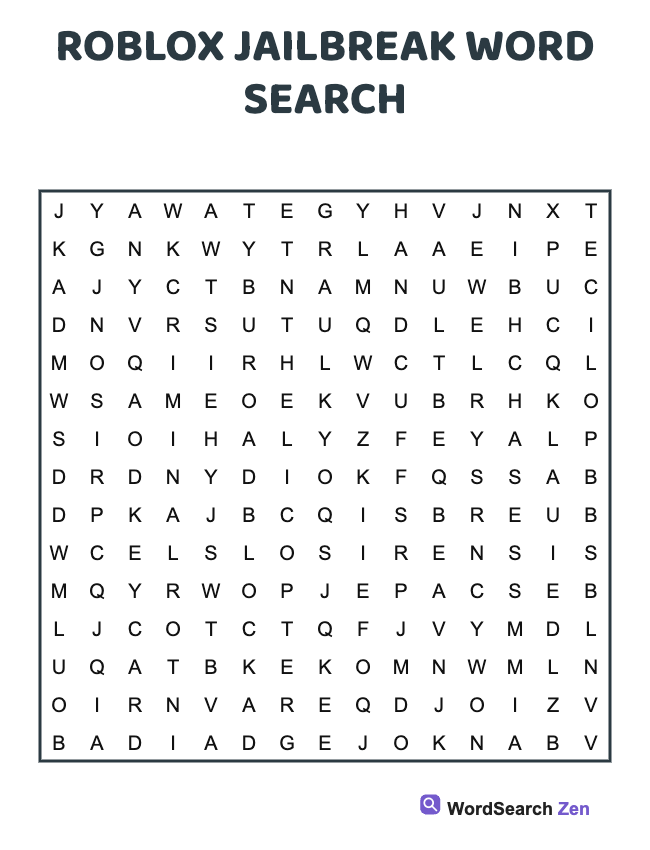 Roblox Jailbreak Word Search