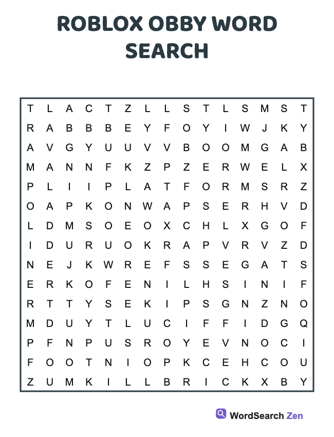 Roblox Obby Word Search