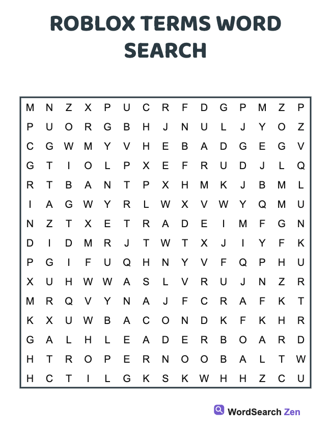 Roblox Terms Word Search