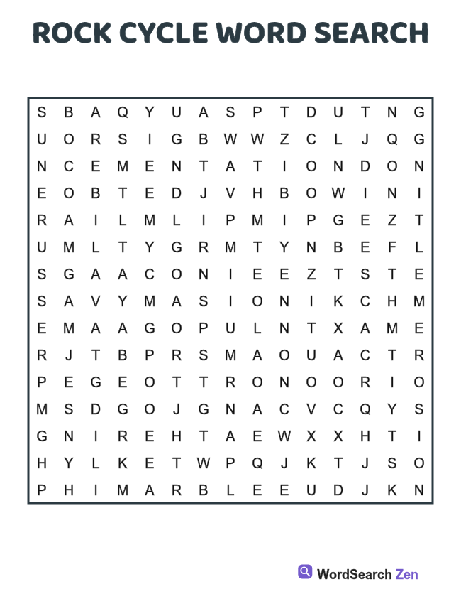 Rock Cycle Word Search printable puzzle sheet