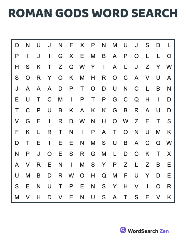 Roman Gods Word Search
