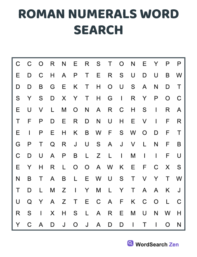 Roman Numerals Word Search