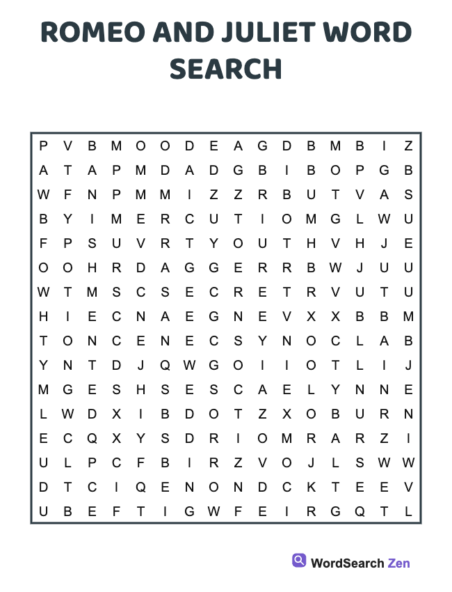 Romeo And Juliet Word Search