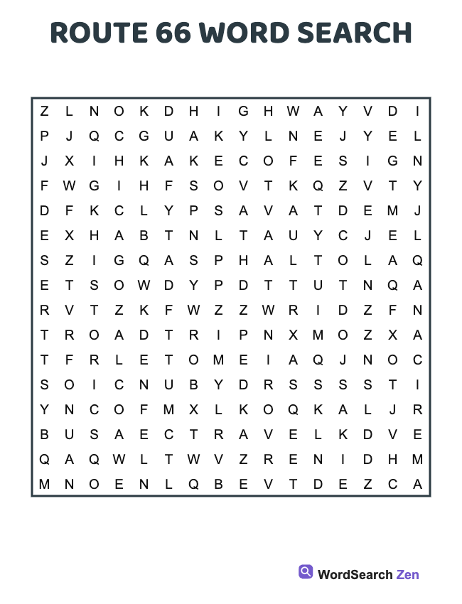 Route 66 Word Search
