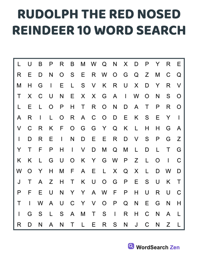 Rudolph The Red Nosed Reindeer 10 Word Search