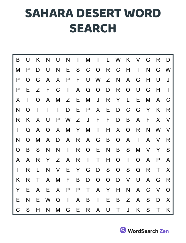 Sahara Desert Word Search