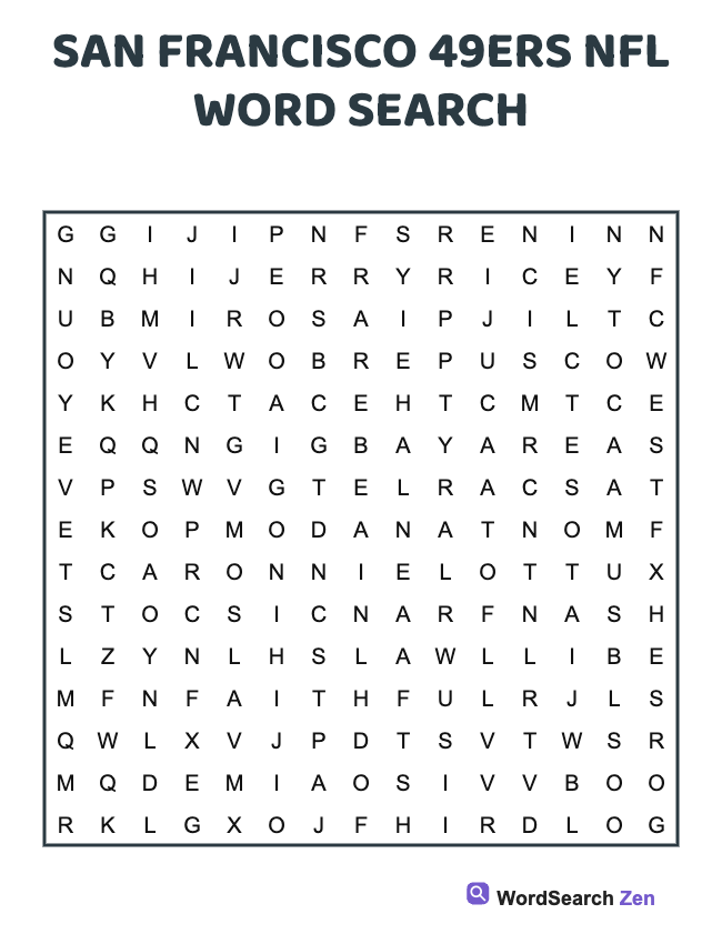 San Francisco 49ers NFL Word Search