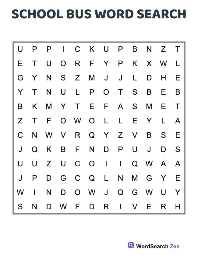 School Bus Word Search