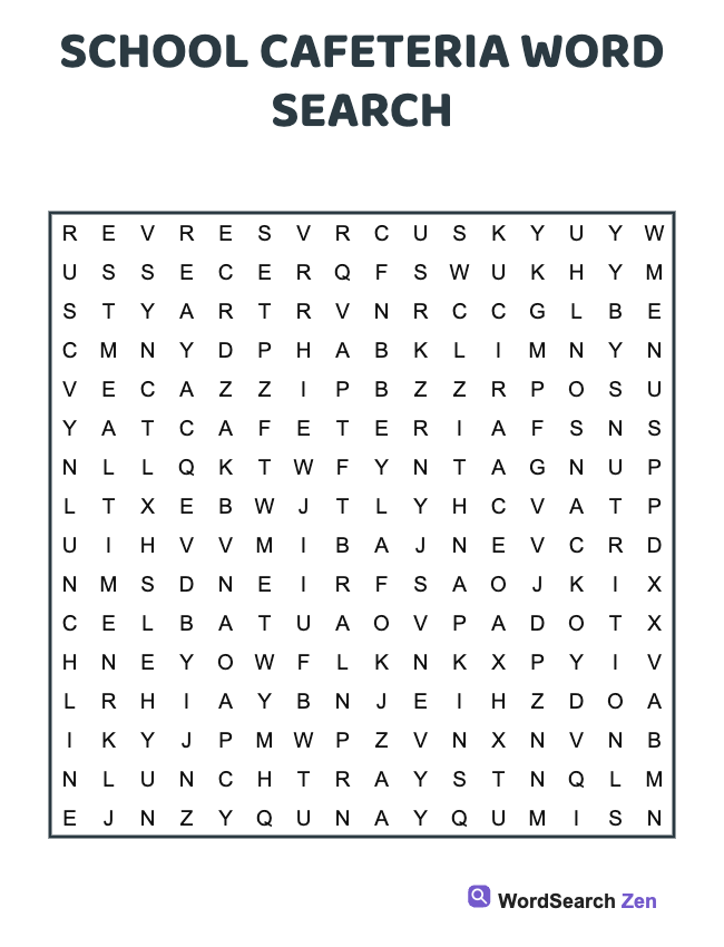 School Cafeteria Word Search