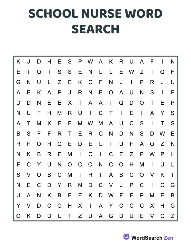 School Nurse Word Search