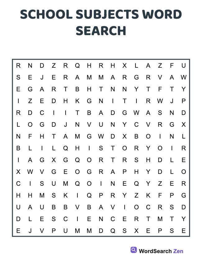 School Subjects Word Search