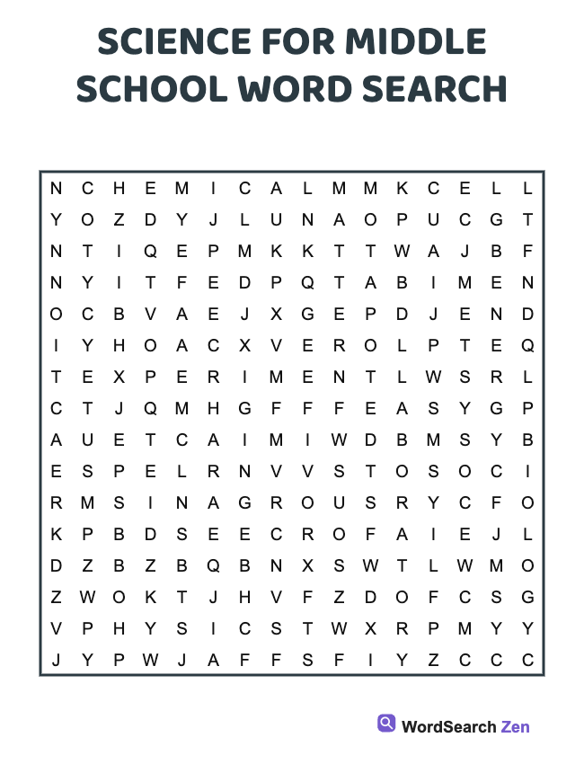 Science For Middle School Word Search
