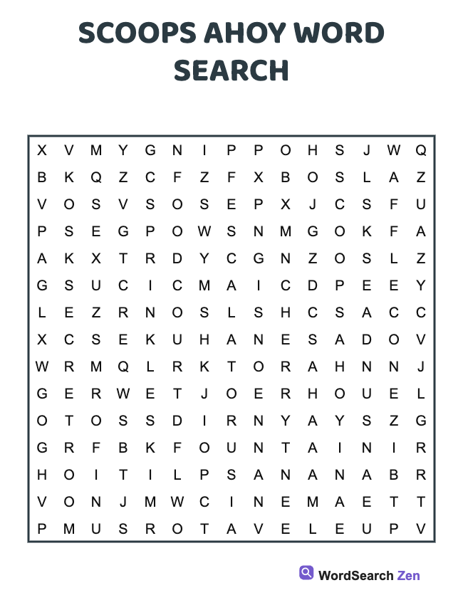 Scoops Ahoy Word Search