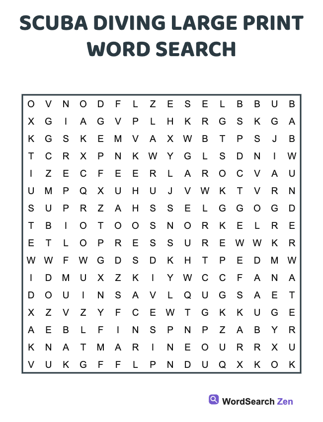 Scuba Diving Large Print Word Search
