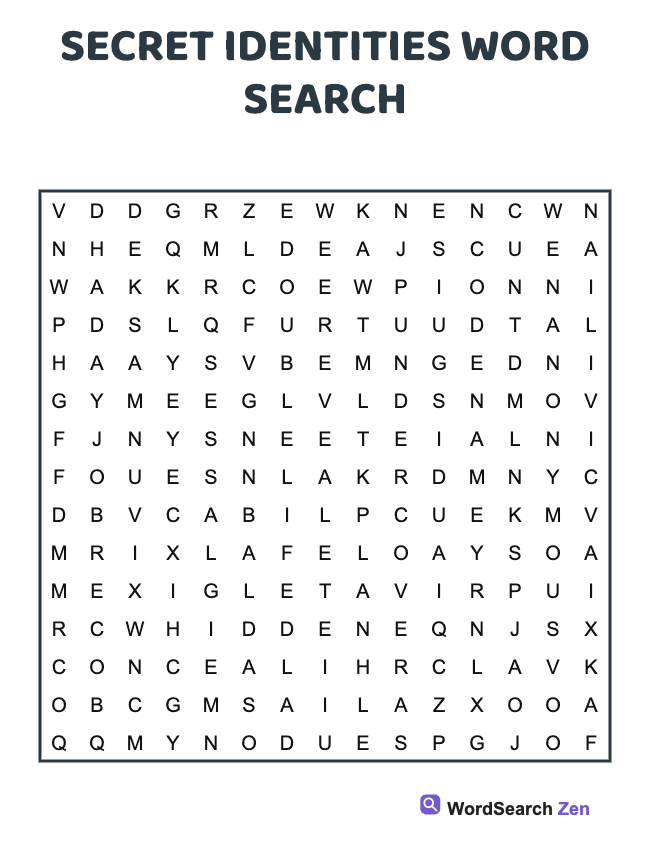 Secret Identities Word Search