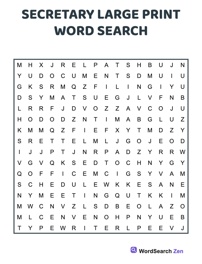 Secretary Large Print Word Search