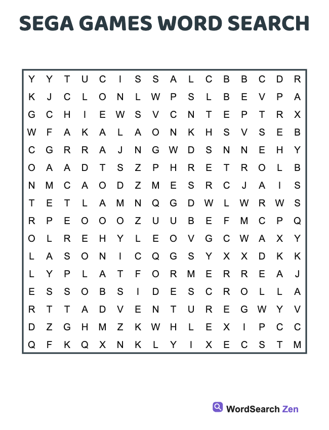 Sega Games Word Search