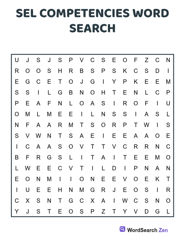 SEL Competencies Word Search printable puzzle sheet