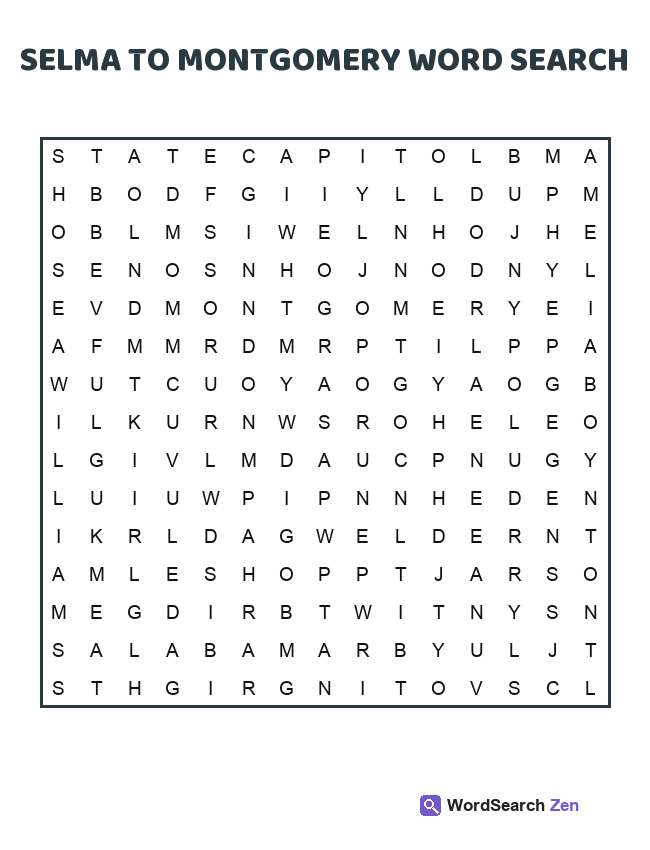 Selma To Montgomery Word Search printable puzzle sheet