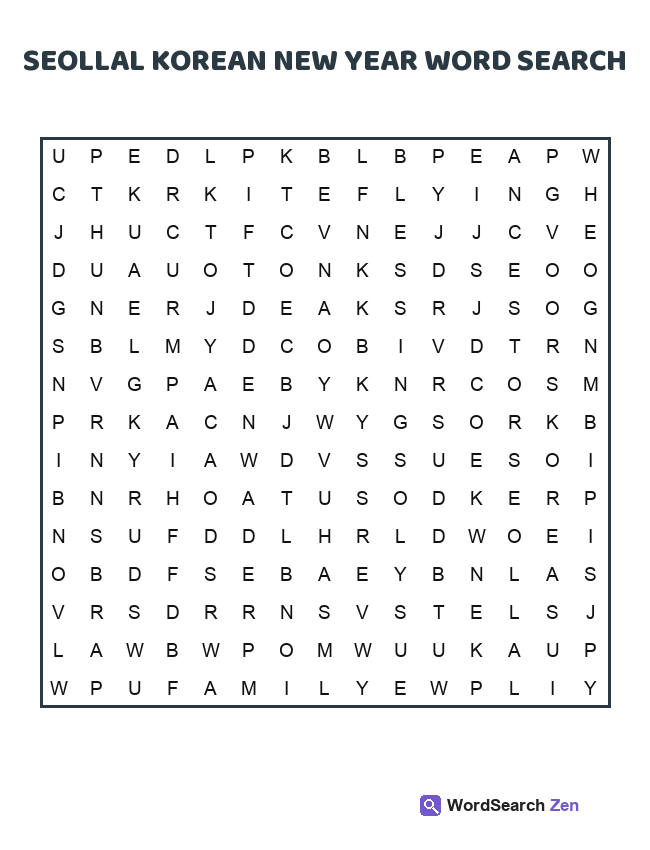 Seollal Korean New Year Word Search